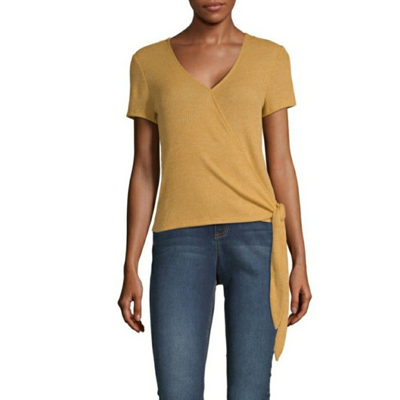 Pink Rose Tops - [Pink Rose] Faux Wrap Top (Gold)